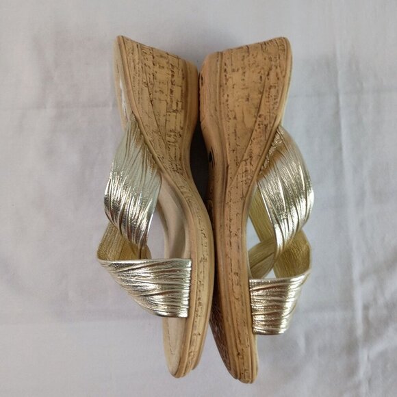 Patrizia Marge Gold Slide Sandals Wedge Heels Size 37 EU Comfy Cute - Picture 6 of 8